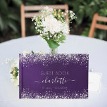 Birthday purple silver glitter dust monogram guest book<br><div class="desc">Purple background with faux silver glitter dust. The purple color is uneven. Personalize and add your name and a text on the front. Add your text on the spine. The name is written with a modern hand lettered style script with swashes. To keep the swashes only delete the sample name,...</div>