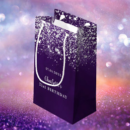 Birthday purple silver glitter dust monogram small gift bag