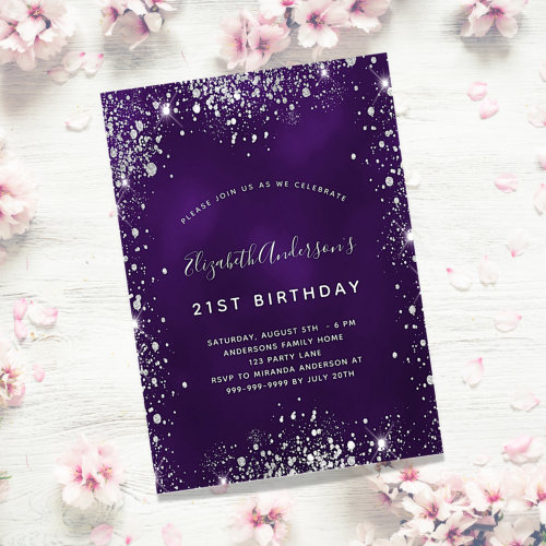 Birthday purple silver glitter glamorous