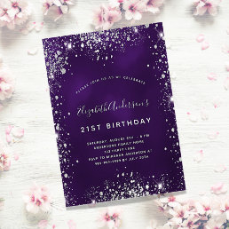 Birthday purple silver glitter invitation