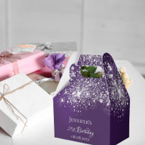 Birthday purple silver glitter name thank you favor boxes