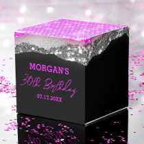 Birthday Purple Silver Glitter Name Thank You Favor Boxes