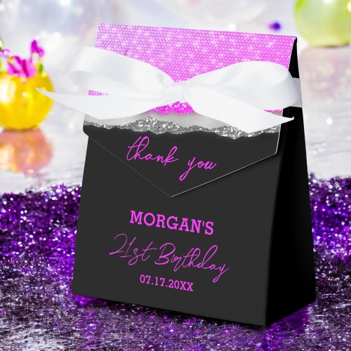 Birthday Purple Silver Glitter Name Thank You Favor Boxes