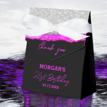 Birthday Purple Silver Glitter Name Thank You Favor Boxes