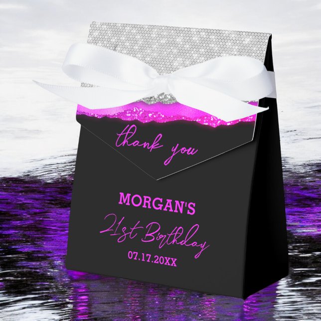 Birthday Purple Silver Glitter Name Thank You Favor Boxes (Creator Uploaded)