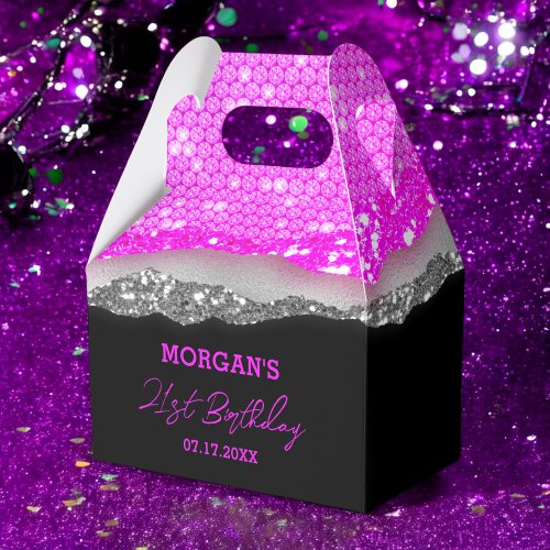 Birthday Purple Silver Glitter Name Thank You Favor Boxes