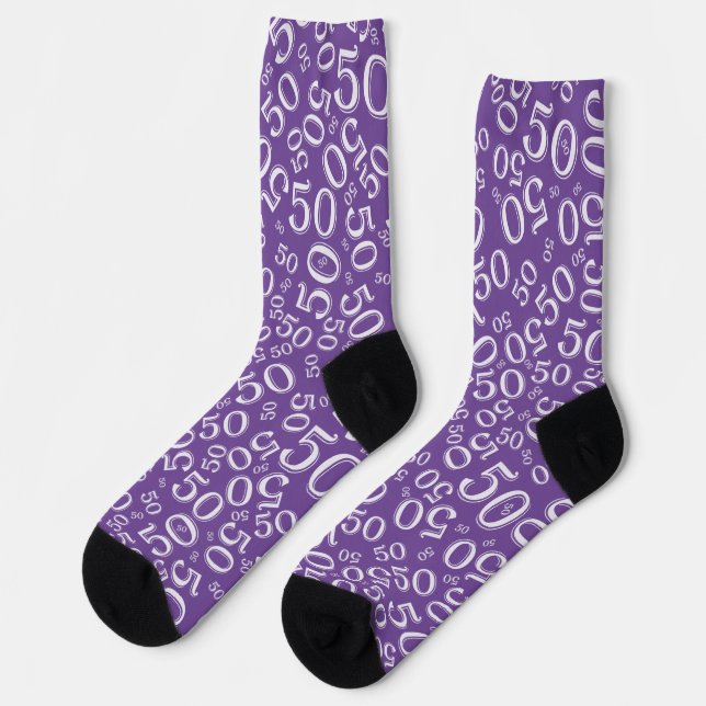 Birthday Purple/White Random Number Pattern 50  Socks (Left)