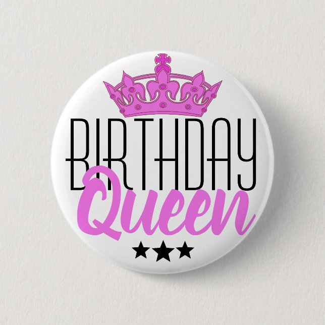 Birthday Queen and Pink Crown Button (Front)