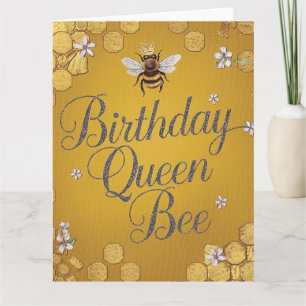 Birthday Queen Bee - Stylish Gold Honeycomb Design Card