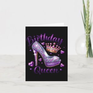 Birthday Queen Crown Hearts High Heel Women Girls Card