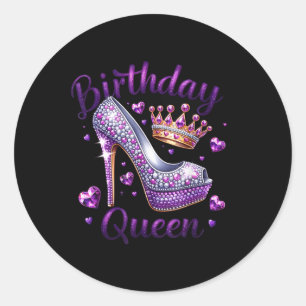 Birthday Queen Crown Hearts High Heel Women Girls Classic Round Sticker