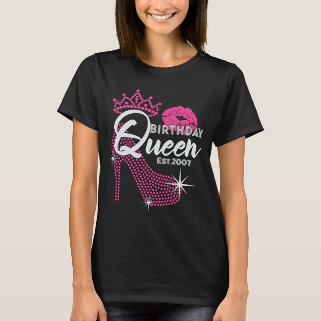 Birthday Queen Est 2007 Cute Pink Heel Birthday Fo T-Shirt (Front)
