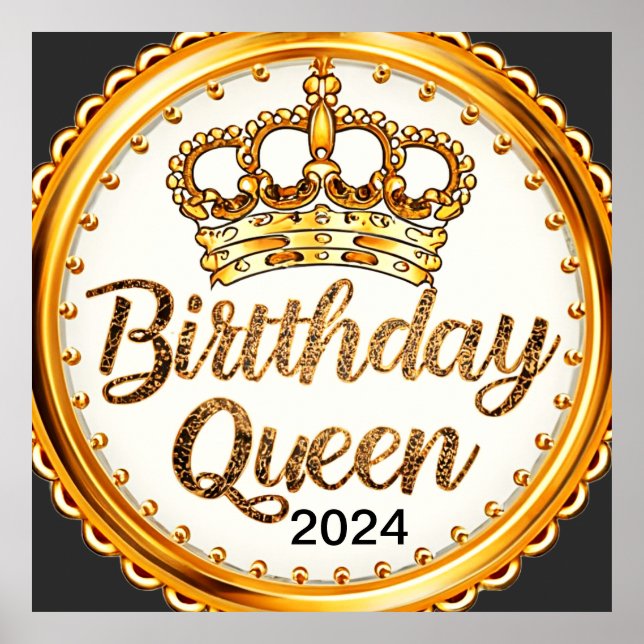 Birthday Queen Gold Crown Party 2024 Girls Bday Poster (Front)