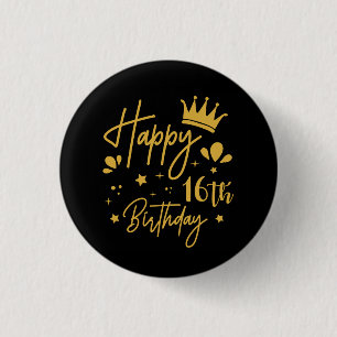 Birthday Queen Gold Glitter Happy 16th Birthday Button