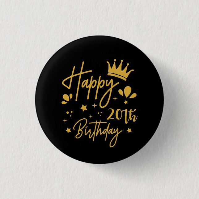 Birthday Queen Gold Glitter Happy 20th Birthday  Button (Front)