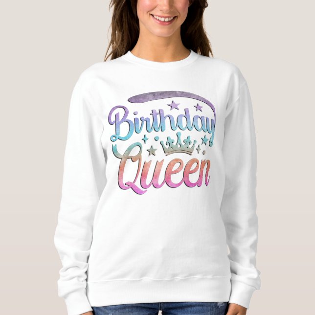 Birthday Queen Pastel Ombre Watercolor Crown Sweatshirt (Front)