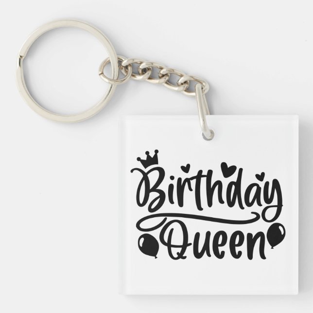 Birthday Queen Square Keychain (Front)