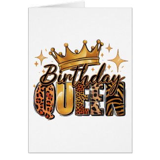 Birthday Queen with Golden Crown Leopard Cards