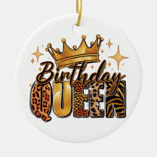 Birthday Queen with Golden Crown Leopard Ceramic Ornament