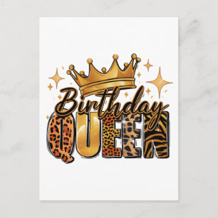 Birthday Queen with Golden Crown Leopard Invitation Postcard
