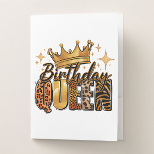 Birthday Queen with Golden Crown Leopard Pocket Folder