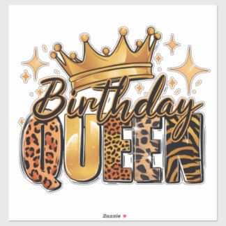 Birthday Queen with Golden Crown Leopard Sticker