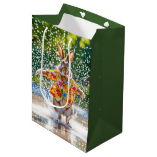 Birthday Rabbit Wearing a Fun Shirt In Water Medium Gift Bag