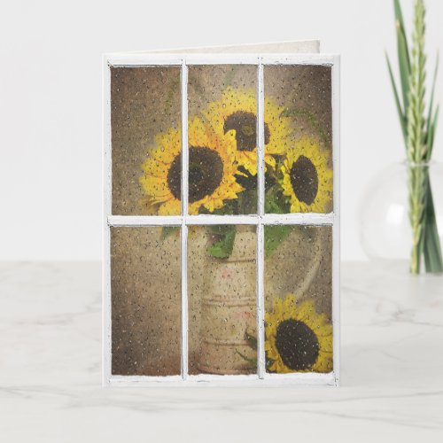 birthday rain on window with sunflowers card