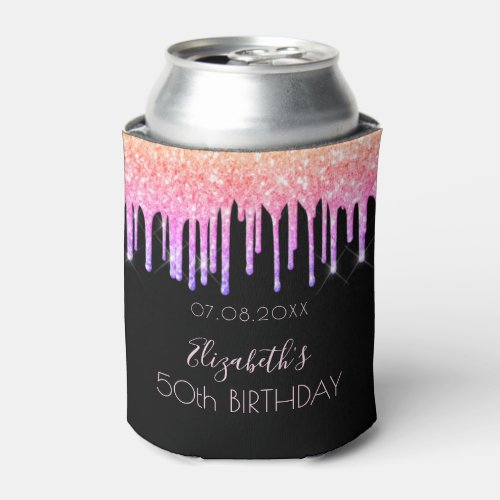 Birthday rainbow black glitter pink party can cooler