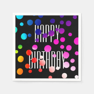Birthday Rainbow Dots on Black Napkins