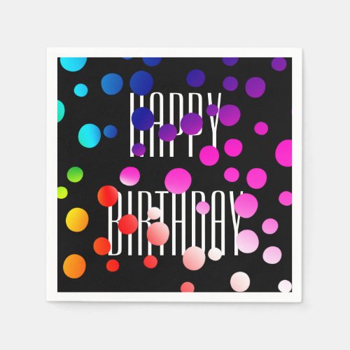 Birthday Rainbow Dots on Black Napkins