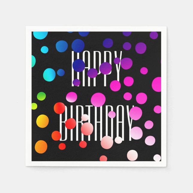 Birthday Rainbow Dots on Black Napkins (Front)