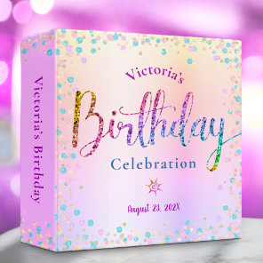 Birthday Rainbow Glitter Confetti Ombre Keepsake 3 Ring Binder