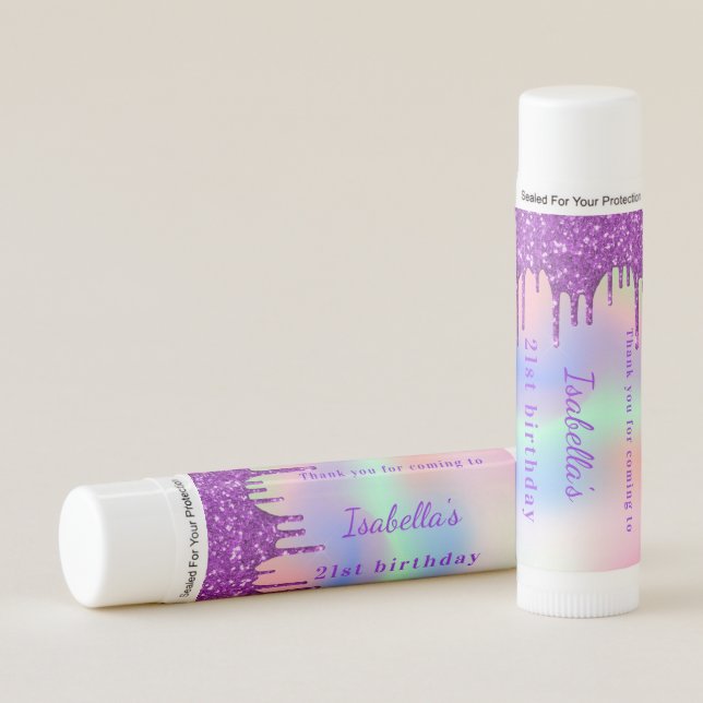 Birthday rainbow glitter monogram thank you  lip balm (Front)