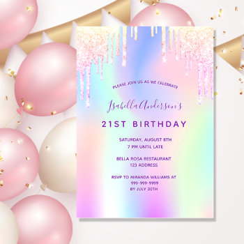Birthday Rainbow Glitter Pink Rose Gold Party Invitation by Thunes at Zazzle