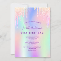 Birthday rainbow glitter pink rose gold party invitation