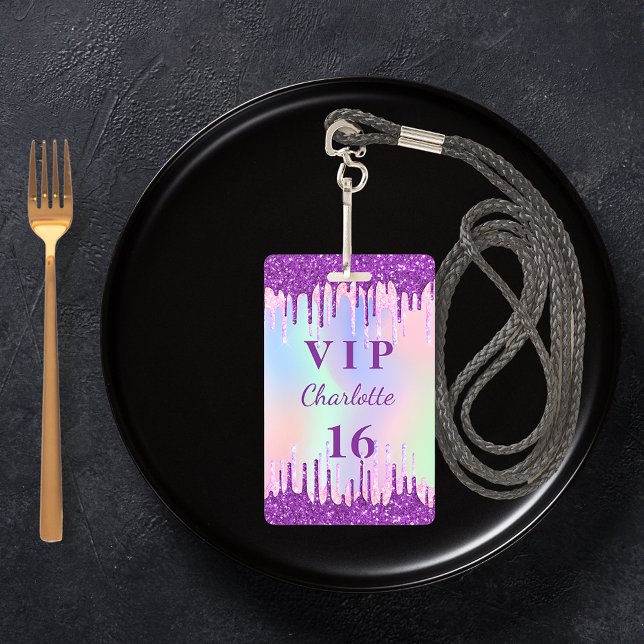 Birthday rainbow glitter purple VIP invitation Badge (Creator Uploaded)