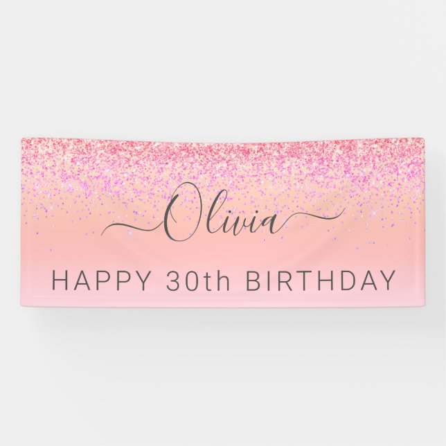 Birthday Rainbow Pastel Glitter Girly Modern Banner (Horizontal)