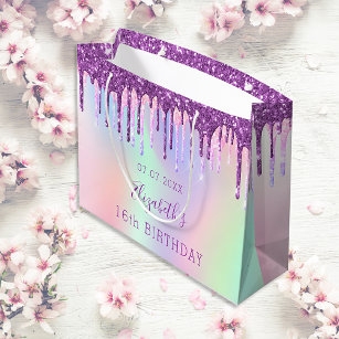 3 Pcs Iridescent Gift Bags with Handle Clear Holographic PVC