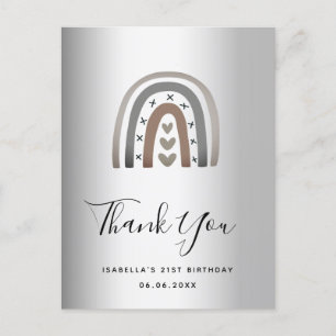 Birthday rainbow silver modern thank you postcard