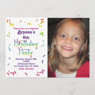 Birthday Rainbow Sprinkles Party Photo Invitation