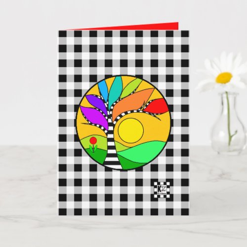 Birthday Rainbow Tree on Buffalo Plaid Card