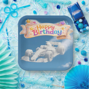 Birthday raising car cloud 9 in.² paper plates