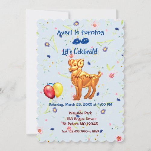 Birthday Ram _ Aries March 21  April 19  Invitation