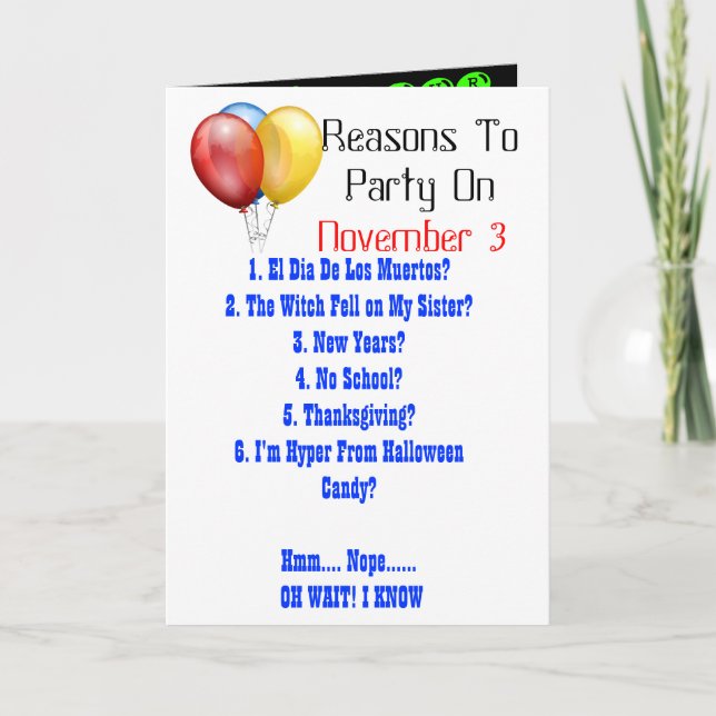 Birthday- Reasons to Party Invitation (Front)