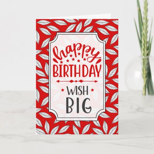 Birthday Red and White Botanical Leaves Card