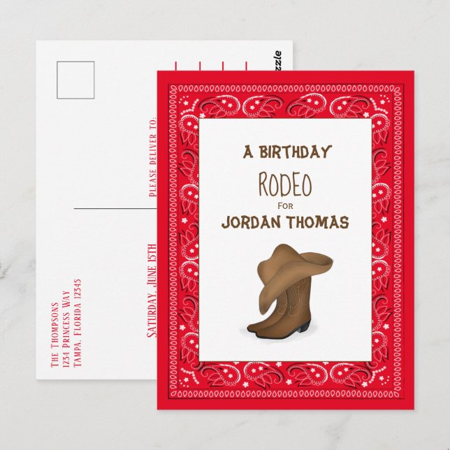 Birthday Red Bandana Cowboy Cute Hat and Boots Postcard (Front/Back)
