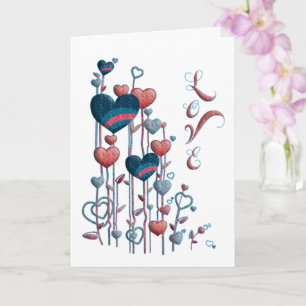 Birthday Red Blue Watercolor Hearts Love Custom Card