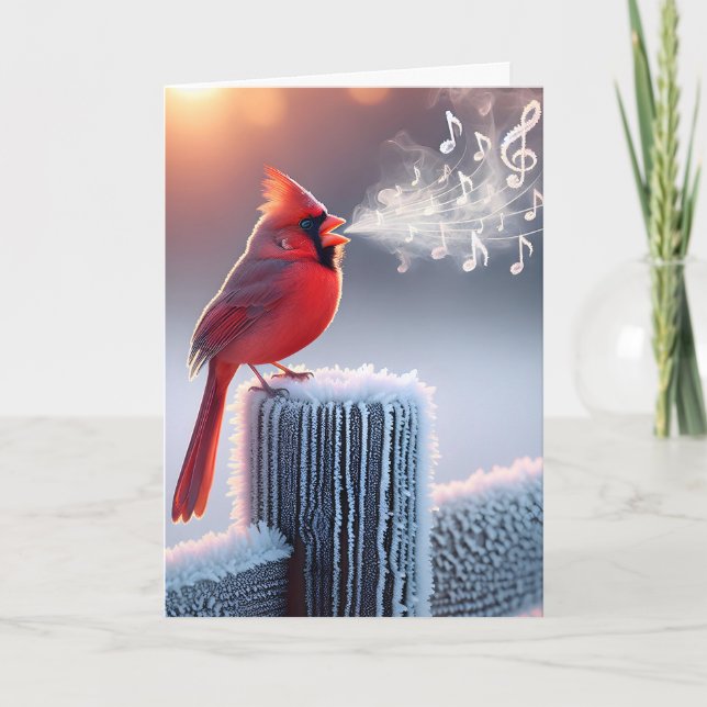 Birthday Red Cardinal Singing  Card (Front)