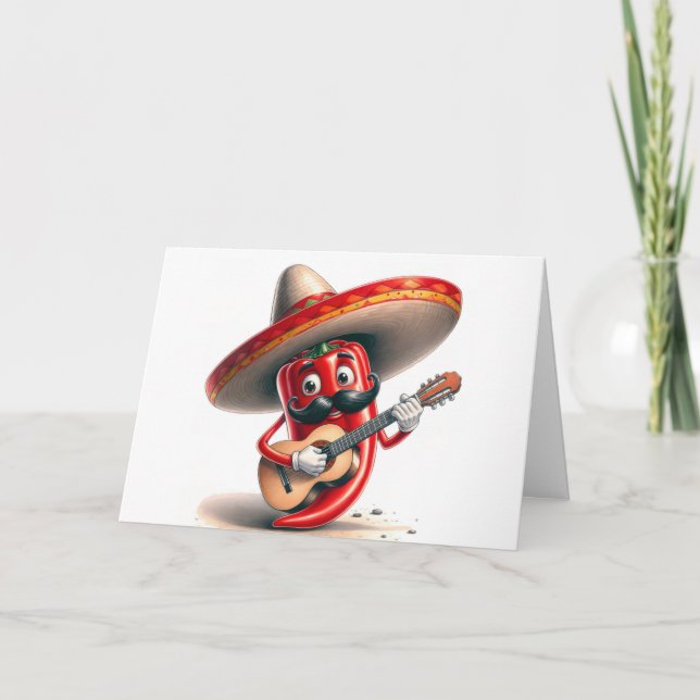 Birthday Red Chili Pepper Guitar Player Card (Front)